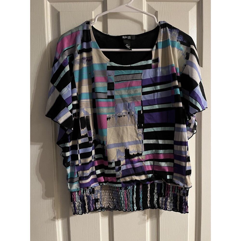 Style & Co. size PS Ladies top polyester lined geometric black white purple mint